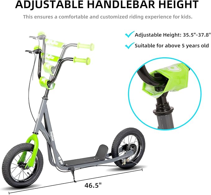 JOYSTAR Kick Scooter for Ages 5-9 Years Old Boys Girls, 12 Inch Big Wheels Scooters for Kids, Teens and Adults, Rear Brake and Adjustable Handlebar, Kids Scooter
