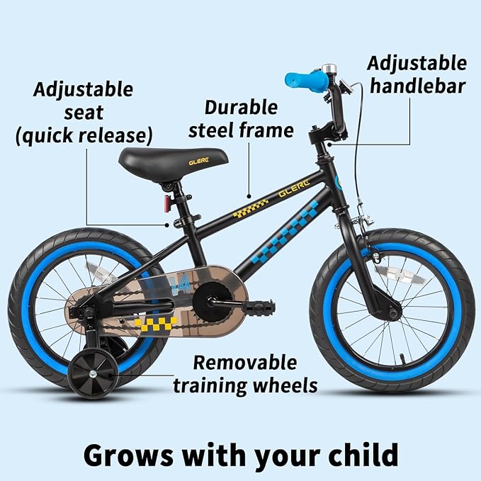 Glerc NuNu 12 14 16 Inch Kids Bike BMX Style for 2-8 Years Old Boys Girls, Toddler Bicycles with Training Wheels & Coaster Brake, Multiple Colors