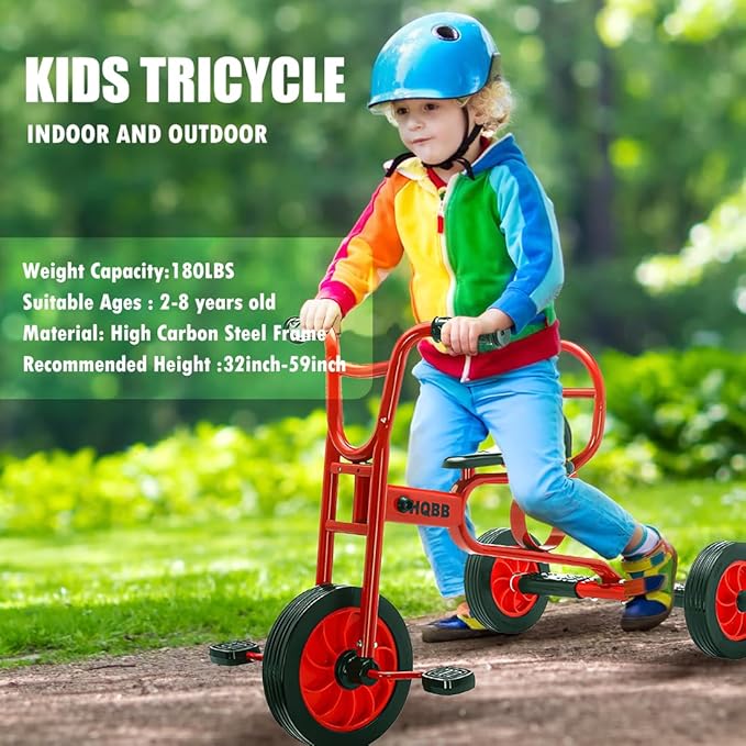 Kids Tricycle for Ages 3+, Preschool Daycare Playground Kids Balance Bike, Home Toddler Trike with Bell and Rubber Wheels, Boys and Girls Indoor/Outdoor Play Equipment