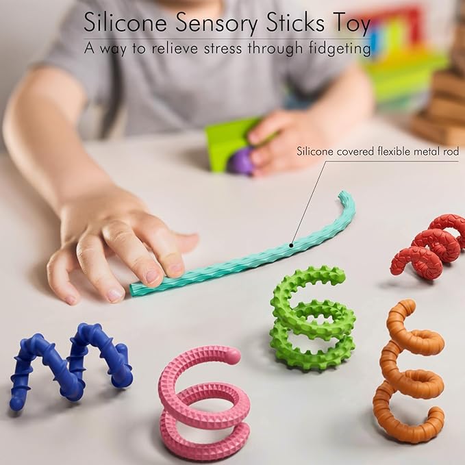 Sensory Fidget Toys for Kids Adults,6PCS Flexible Fidget Sticks for Stress Anxiety Autistic ADHD, Calm Down Travel Airplane Essentials Toys, Stuffers for Teens Kids
