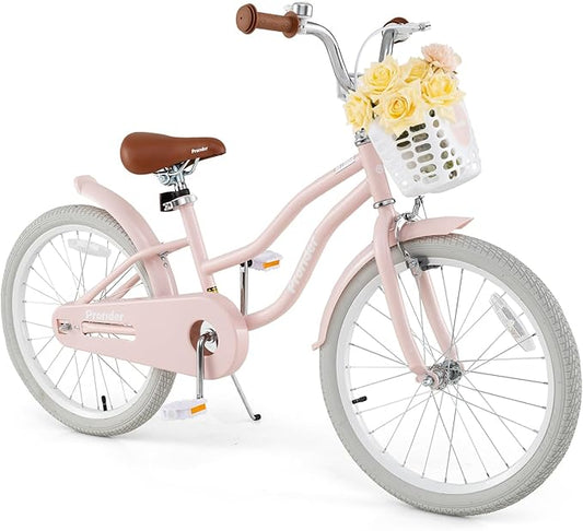 BABY JOY Kids Bike, 12 14 16 18 20 Inch Boys Girls Bike w/Adjustable Seat, Removable Basket, Handbrake & Coaster Brake, Training Wheels or Kickstand, Kids Bicycle with Multi-Color