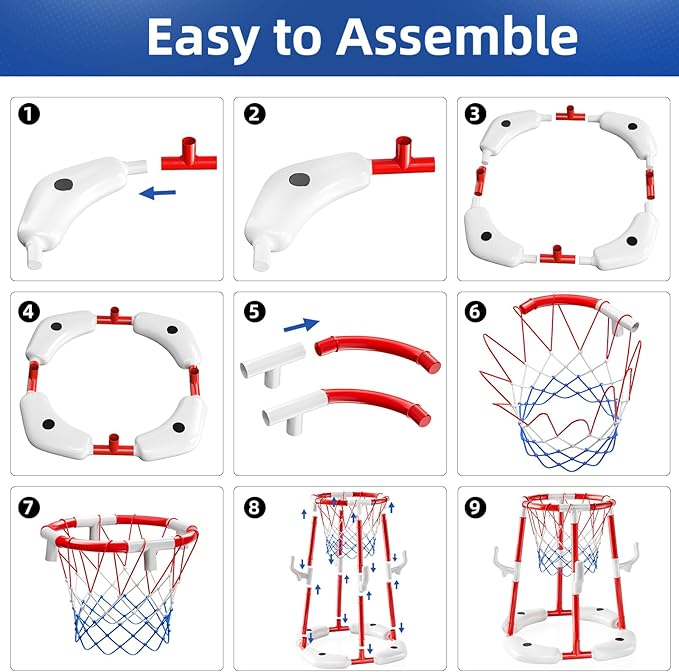 Swimming Pool Basketball Hoop Toy for Kids 2 3 4 5 6 Years Old - Floating Pool Basketball Game Toys with 4 Balls Air-Pump, Outdoor Play, Poolside Summer Water for Boys Girls Age 4-8-12 (Red)