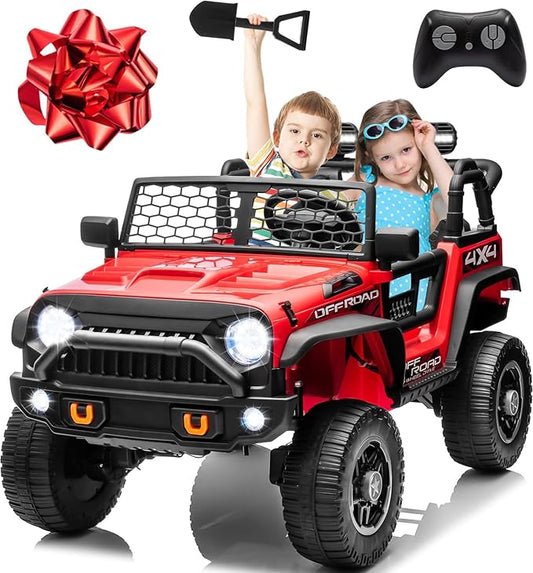 JOYRACER 24V 2 Seater Ride On Toys for Big Kids, 800W Power Truck Wheels with Remote Control, 4WD/2WD Switchable, 20" Spacious Seat, Soft Start, Bluetooth, Electric Car for Kids Ages 3-8, Red