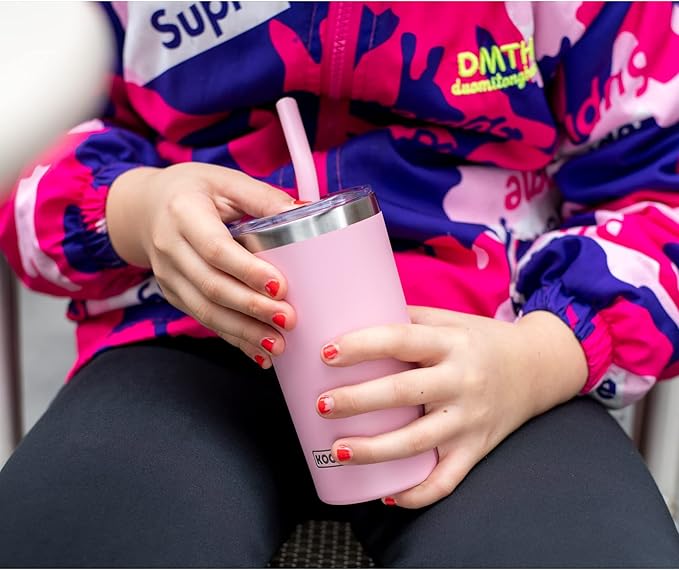 koodee Tumbler with Lids and Straws-12 oz Skinny Tumbler Stainless Steel Double Wall Vacuum Insulated Coffee Water Cup Spill Proof, BPA Free (Sky Blue-White)