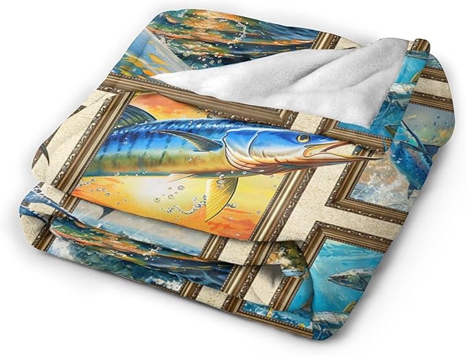 Fishing Blanket Fish Throw Blanket Cozy Plush Fleece Flannel Fishing Lover Gifts Blankets for Girls Boys Women Men 50"X40"