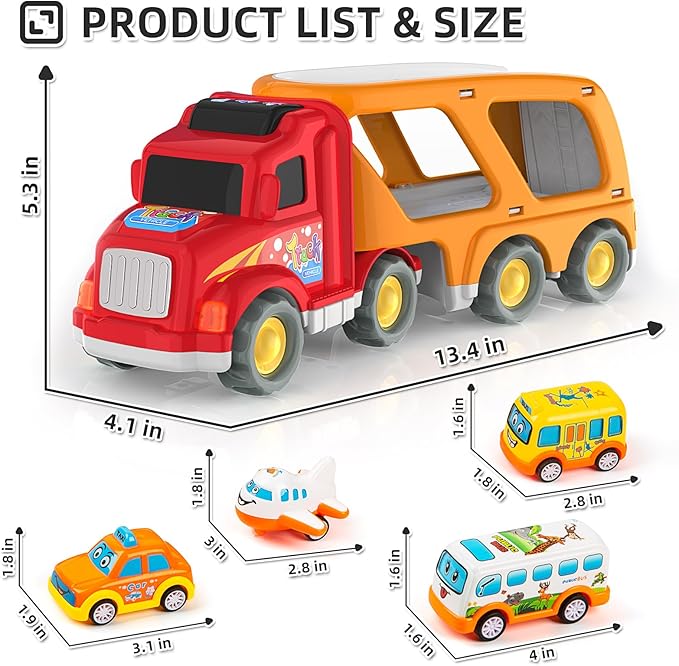 Veslier Toddler Toys Car for Boys Girls Age 2-4 3-5, 5 in 1 Carrier Transport City Vehicles Toys,Kids Toy Cars for Toddlers, Christmas Birthday Gift for Toddlers 3+.