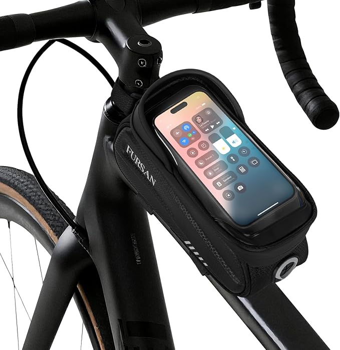 Bike Phone Holder Bags - Waterproof EVA Hard-Shell Front Top Tube Cycling Pouch, Sensitive TPU Touchscreen, Bike Frame Bag, Bicycle Phone Mount with Rain Cover, Bike Accessories, Fits 7-Inch Phones