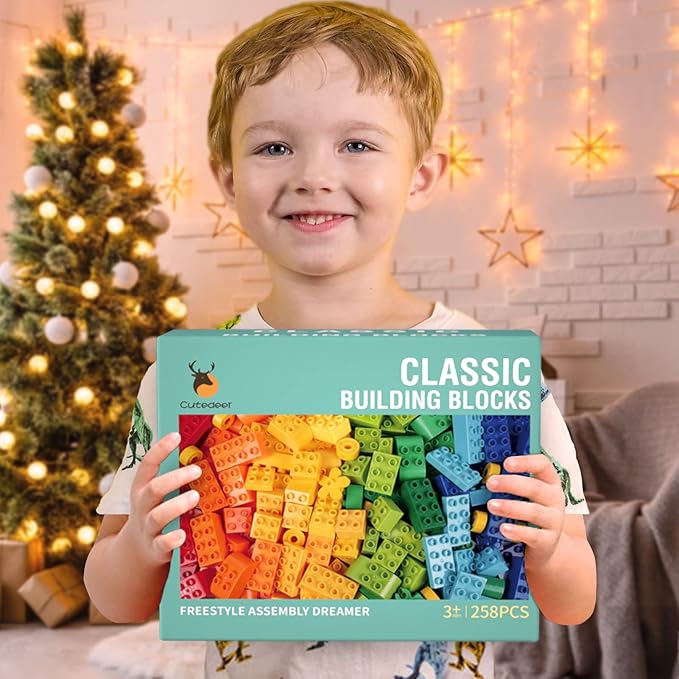Cutedeer 258 Piece Classic Big Building Blocks Set for Kids Toddlers Compatible with All Major Brands, Large Building Bricks STEM Toys with Gift Box for All Ages Boys Girls