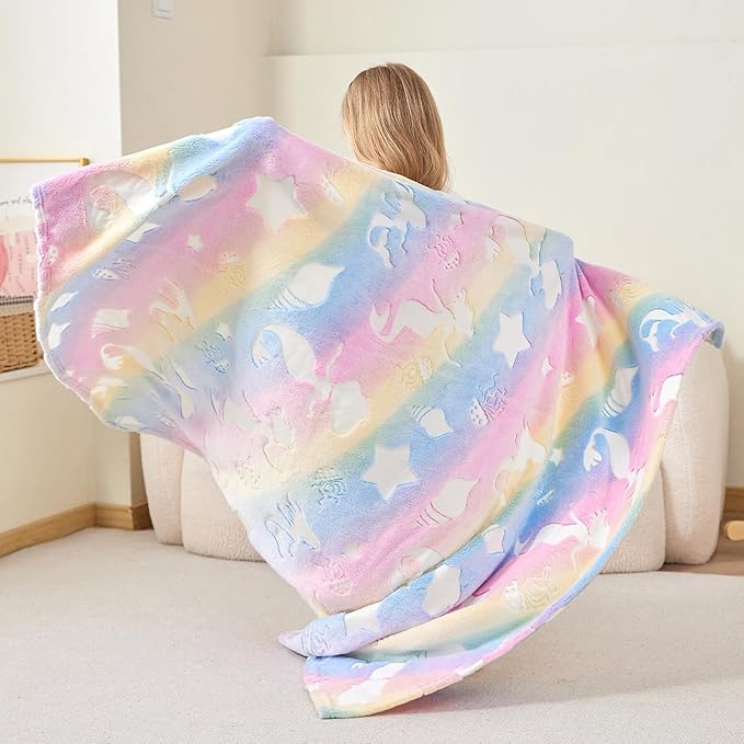 Softan Kids Throw Blanket Glow in The Dark, Soft Cozy Flannel Luminous Blanket for Sofa Couch Bed, Christmas Birthday Gift for Kids, Jellyfish 50x60IN