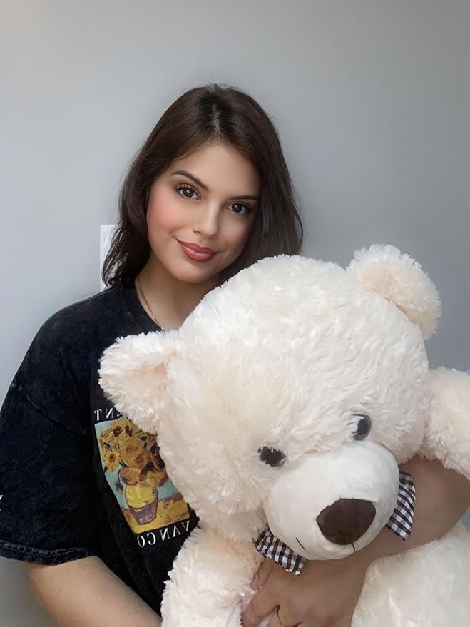 MorisMos Bow Tie Giant Teddy Bear, 39inch Large Teddy Bear Plush, Soft Big Bears for Girls Girlfriend, White