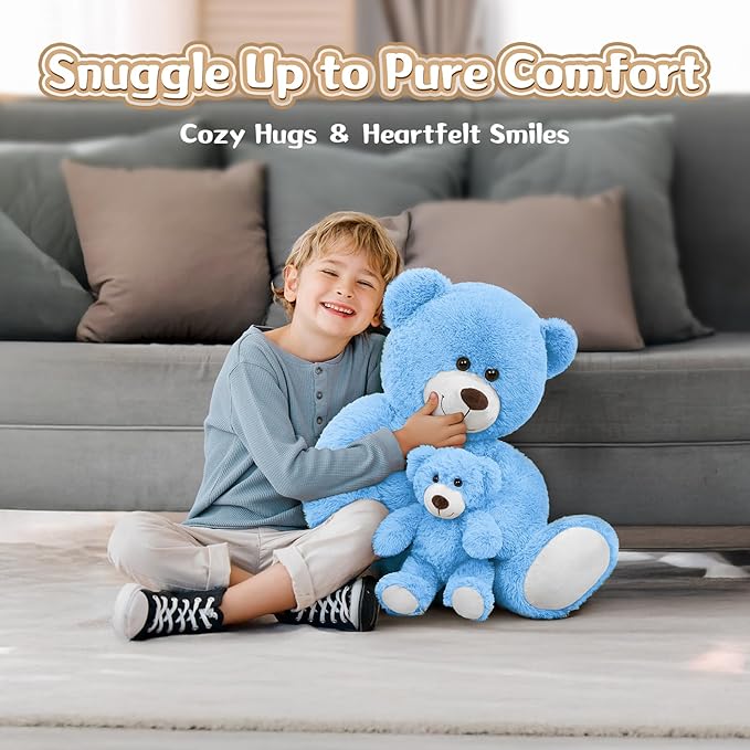 MorisMos Mom and Baby Giant Teddy Bear, 39inch Soft Big Teddy Bears Stuffed Animal Plush for Baby Shower, Birthday, Blue