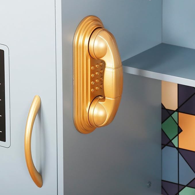 Wooden Play Kitchen Toy Set with Light, Kids Children Pretend Toy Kitchen Playset, Sink Play Toy Oven with Microwave,Toddler Cooking Set Toy for Ages 3+ Baby Girls Boys (Blue)