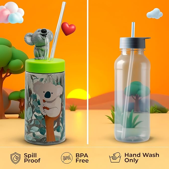 Trend Zoo Koala Cup, Water Bottle, Tumbler with Lid and Straw, Travel Sippy Cup for Water or Milk, Cups with Lids BPA Free Plastic, 12 oz
