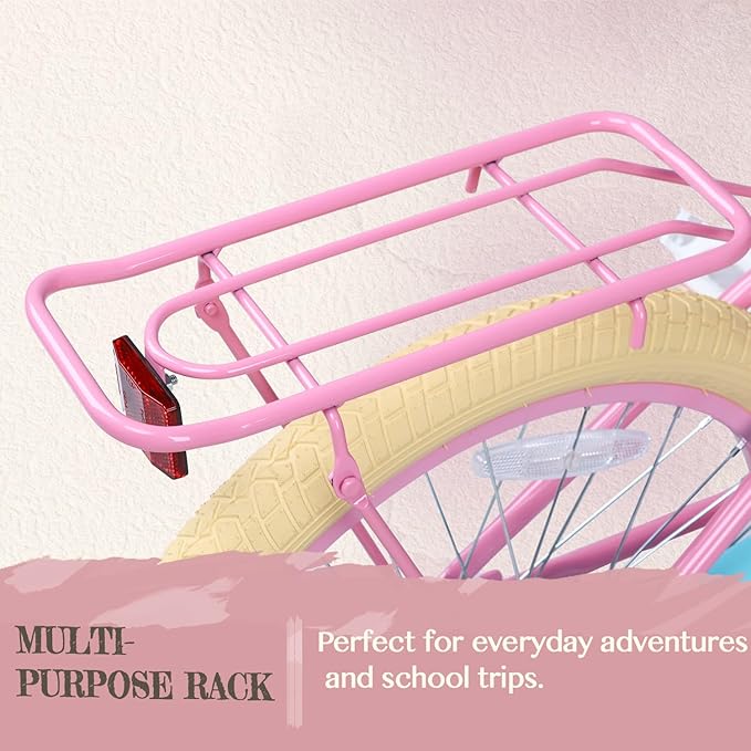 Glerc Sasha Girls Bike, 12-20 Inch Kids Bike for Children Ages 2-13 Years, Kids Bicycle with Doll-Seat & Basket & Training Wheels, Multiple Colors