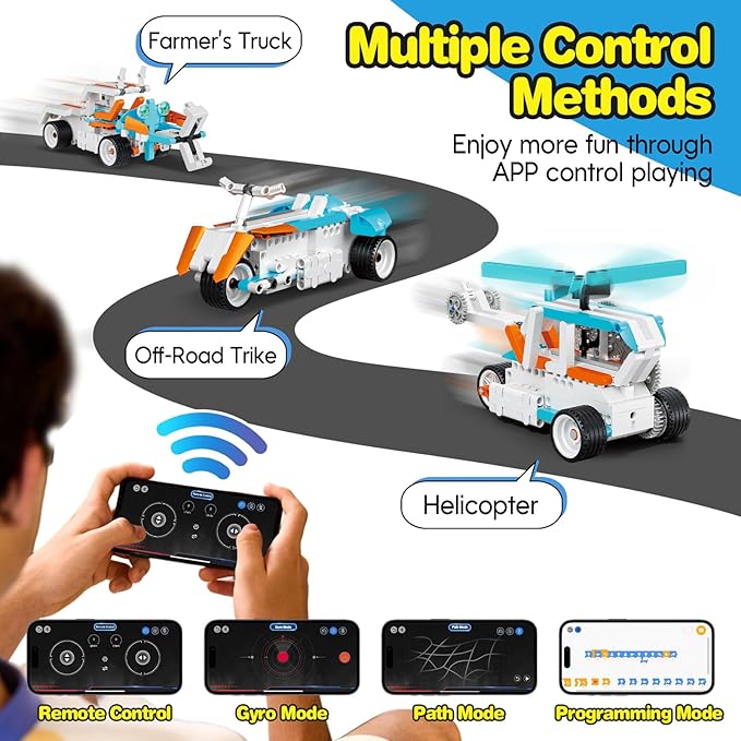 12in1 Technique Car Building Blocks Set, Remote & APP Control Robot/Car/Plane/Jeep/Motorcycle/Fighter, Stem Kits for Kids Age 8-10, Engineering Building Toys, Birthday Xmas Gifts for Boys Girls 8-12