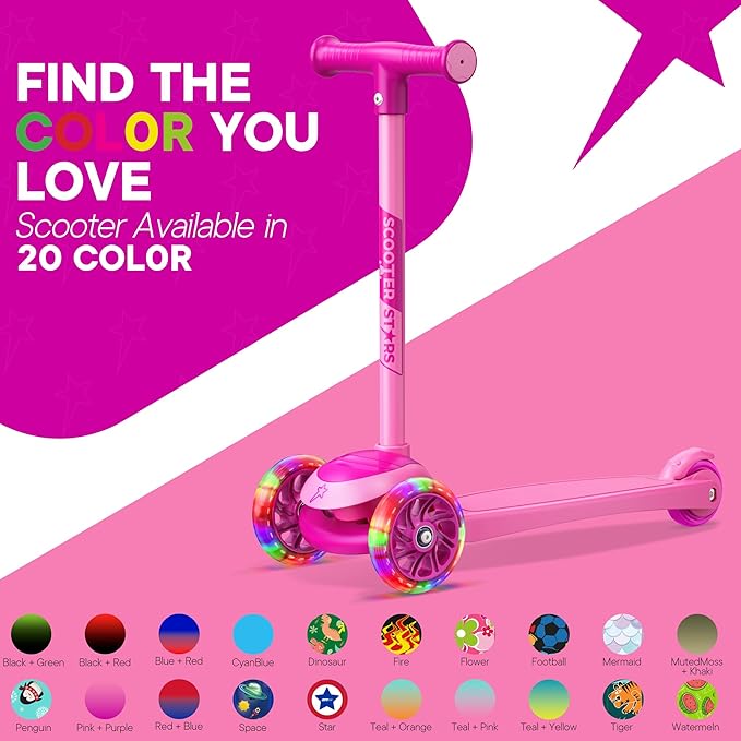 3 Wheel Scooter for Kids, Smooth Light Up LED Front Wheels, Wide Anti Slip Deck, Rear Foot Brake, Easy Lean to Steer Maneuvering, Indoor & Outdoor Ride On Toys for Ages 2 Up