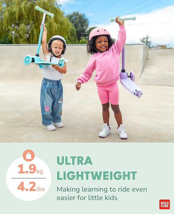 Teeny | 3 Wheel Mint Scooter for Kids & Toddlers Ages 3-6 Years | Flashing Wheels | Height Adjustable 53 to 70 cm | My First Scooter