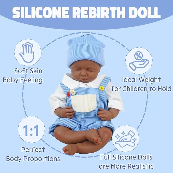 18.9 in Full Silicone Reborn Baby Dolls, 1:1 Lifelike Newborn Dolls Non Vinyl Realistic Reborn Toddler Dolls Boy Washable Sleeping Doll