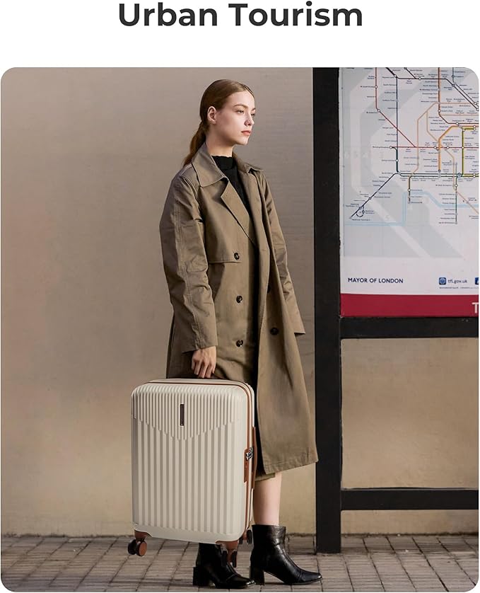 BAGSMART Carry On Luggage 22x14x9 Airline Approved with Spinner Wheels,100% PC Hardside Expandable Luggage with TSA Lock for Trips, 20 Inch Rolling Suitcases for Men Women,Beige