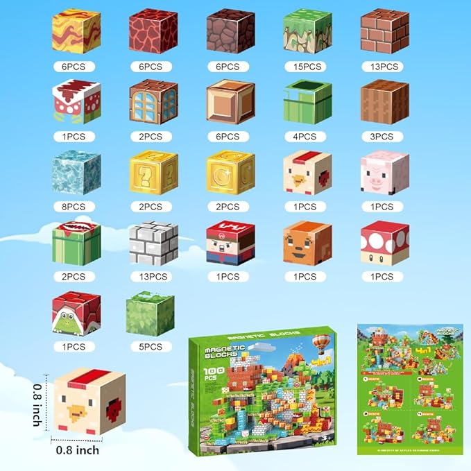 100 PCS 0.8 Inch Magnetic Blocks, STEM Montessori Stacking, Magnetic Building Blocks for Boys & Girls Age 3-8, Educational Stacking Magnets Cubes for Creativity, Birthday Gift for Ages 4-10