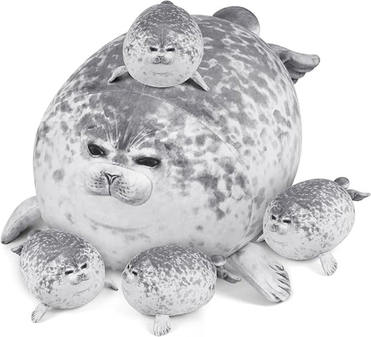 KMUYSL Toys for Ages 0 1 2 3 4 5 6 7 8+ Years - Plush Mommy Stuffed Animal with 4 Babies in Her Tummy, Soft Plush Toys Set, Christmas Birthday Gifts for Girls Boys Baby, Toddler, Kids (Seal Toys)