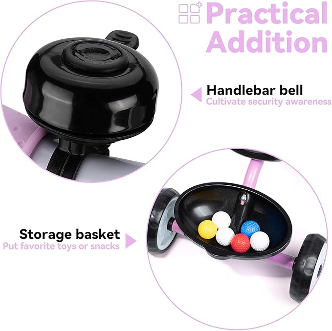 Liberry Toddler Tricycle Age 2 3 4 Years Old, Kids Trike with Bell, Back Basket and Removable Pedal, 3 Wheel Bike Riding Toy Gift for Girls, Purple