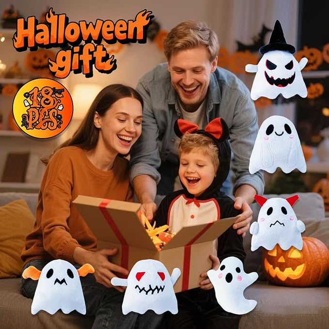 18PCS Halloween Plush Toy Bulk Ghost Plush,Halloween Ghost Stuffed Animal,Trick or Treat Supplies,Goodie Bag Fillers, Party Favors Gifts