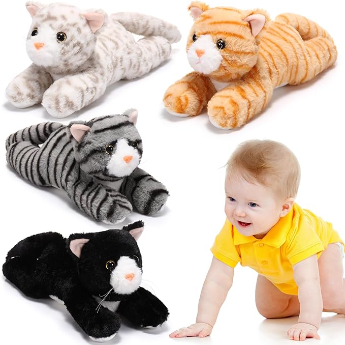 Libima 4 Pcs 14 Inch Cat Stuffed Animals Bulk, Halloween Christmas Stuffers Soft Cuddly Kitten, Smitten Kittens, Assorted Fluffy Stuffed Cats for Kiddos Birthday Gift Pet Party Favors (Lying Style)