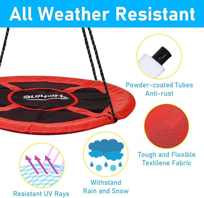 43 inch Saucer Tree Swing for Kids,Flying Round Swing Heavy Duty, Waterproof and All-Weather Resistant Textilene,Swivel,Adjustable Strong Ropes,Easy to Install,Outdoor Playground Backyard