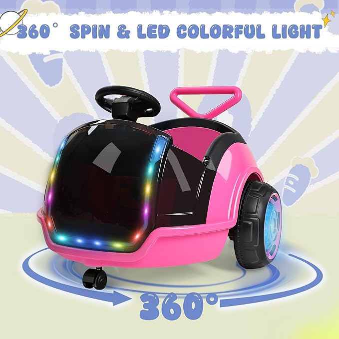 ANPABO 3-in-1 Electric Push Ride On Car, 12V Kids Ride On Toy w/Remote Control, 360° Spin, 5-Point Safety Belt, Colorful LED Light, Music Player, Push Car for Toddler Ages 1-3 (Pink)