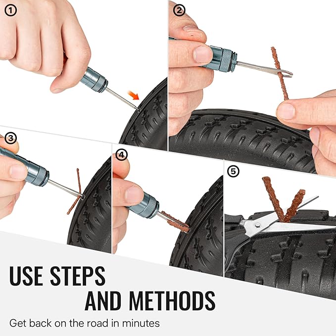 BWSHLF Tubeless Bike Tire Repair Kit for Mountain Bikes & Road Bicycles, Tubeless Tire Plug Kit with Storage Canister, Reamer, Insertion Fork, 10 Bacon Strips, Fix a Puncture or Flat, No Glue Needed