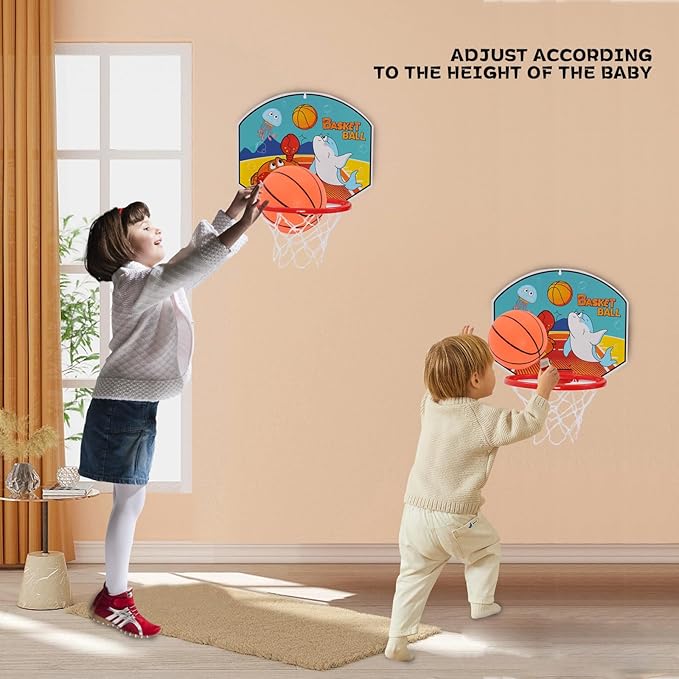 Toddler Basketball Hoop Indoor, 2 in 1 Sports Toy Set for Kids Basketball Hoop for Toddlers Indoor with Ring Toss Game