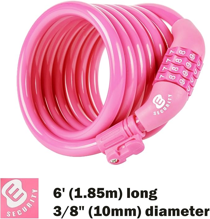 Etronic Bike Lock M6, Cable Lock 6 Feet Long Coiled Security Resettable Combo Combination Lock Bicycle Lock with Mounting Bracket