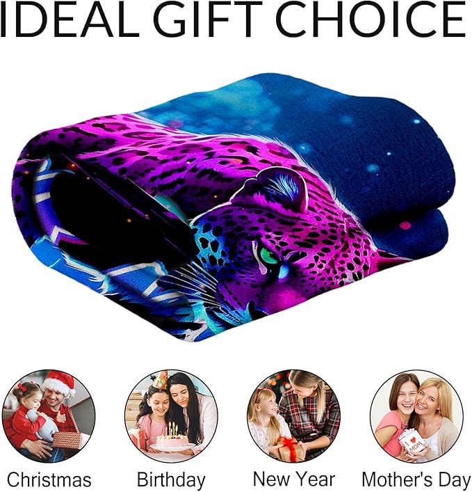 Custom Leopard Blanket for Boys - Adult Fluffy Cheetah Blankets Gifts - Cozy Teens Throws for Sofa, Bed