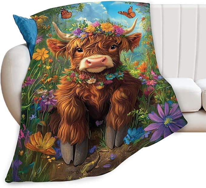 Highland Cow Throw Blanket Highland Cattle Stuff Gifts for Kids Girls Boys Adults Women Man Soft Cozy Warm Plush Fluffy Fuzzy Fleece Blanket Decor 40''X50''