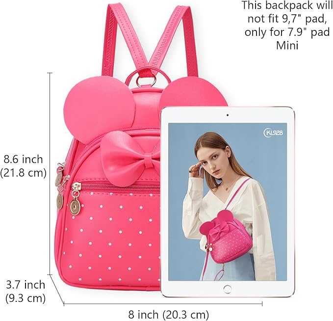 KL928 Girls Mini Backpack Bowknot Polka Dot Cute Small Daypacks Convertible Shoulder Bag Purse for Women