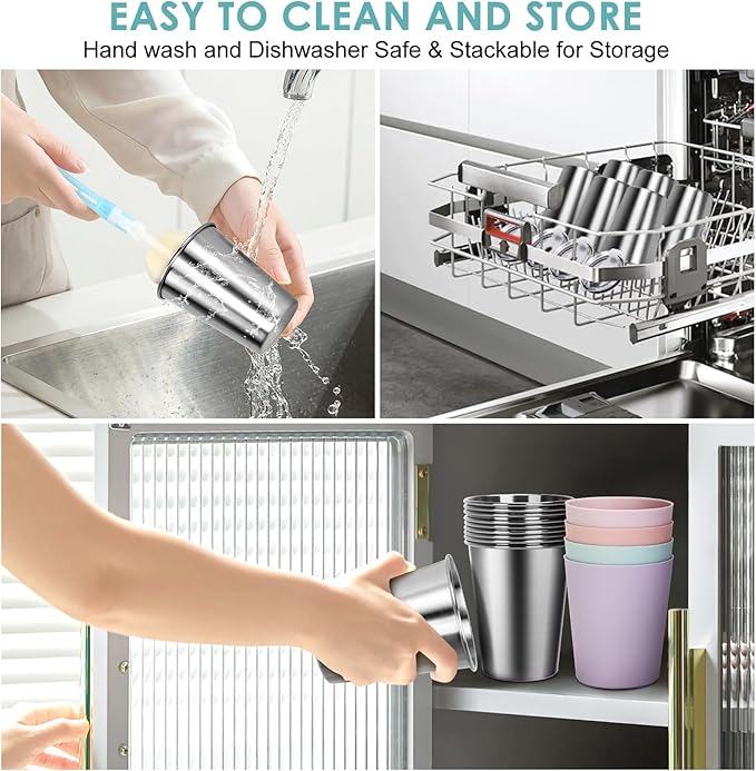 Kids Cups Spill Proof, 4 Pack 12oz Stainless Steel Toddler Cups with Straws and Lids, Sippy Cup with Silicone Sleeves, Kids Cups for School Home