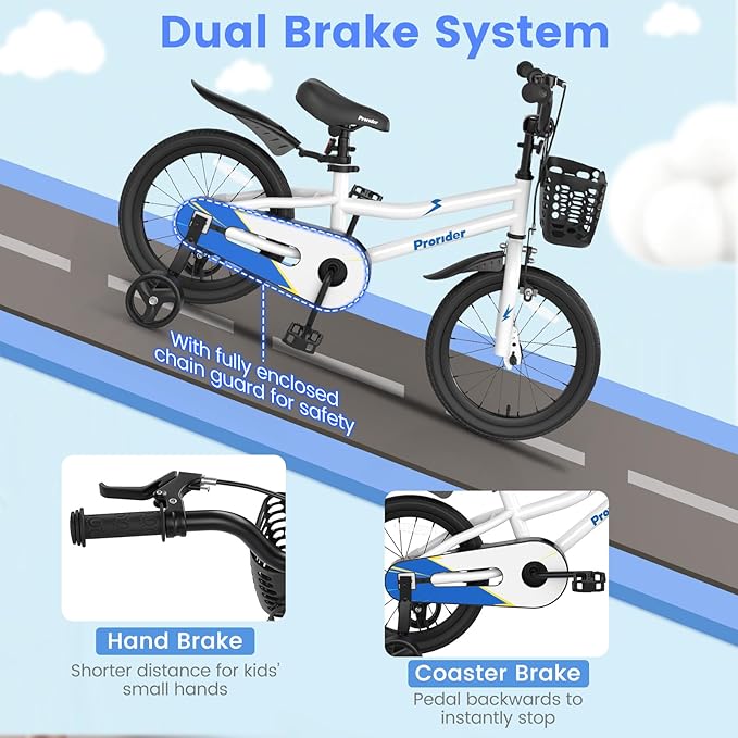 BABY JOY Kids Bike, 12 14 16 18 20 Inch Children Bikes for Boys Girls Teens 3-8 8+ Years w/Training Wheels or Kickstand, Handbrake, Coaster Brake & Removable Basket, Kids Bicycle of Multiple Colors