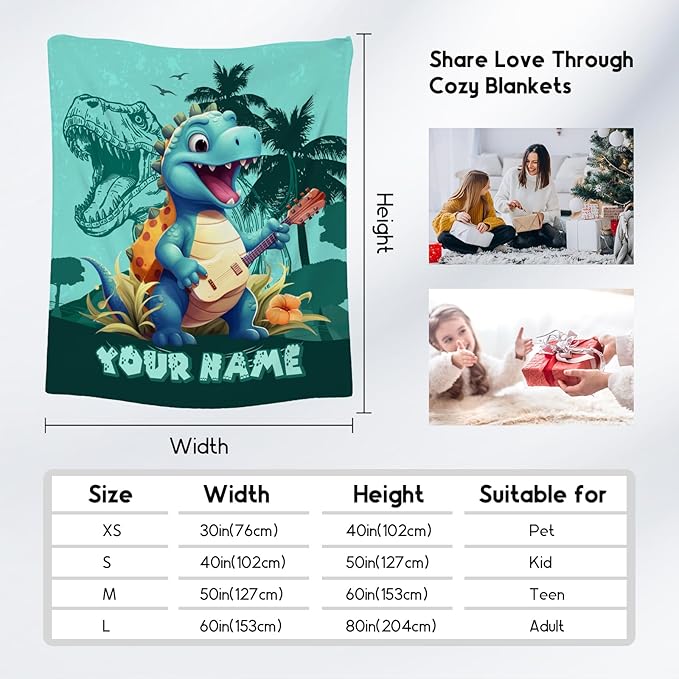 Custom Blanket with Name, Dinosaur Blanket for Boys & Girls, Ages 1 2 3 4 5 6 7 8 9, 50"x60" Personalized Kids Blanket Gifts for Son & Daughter, Girls Throw for Couch Sofa Room Decor