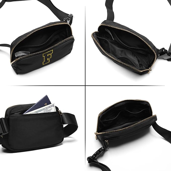 Gitus Belt Bag Fanny Pack Crossbody Bags with Initial Letter Patch Gifts for Wife Older Women Mother Coworker Bridesmaid Anniversary Travel Gifts Beach Gifts (Black-F)
