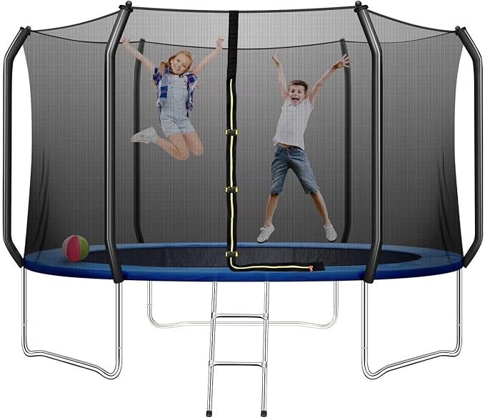 10 FT Trampoline for Kids, Outdoor Trampoline with Safe Enclosure Net and Waterproof Jump Mat Ladder for Park Kindergarten Indoor