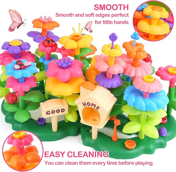 Flower Garden Building Toys for 3-7 Year Old Girls - Best Birthday Gifts for Toddler Ages 3-5 5-7, Educational Kit with 120+ Pieces, Stacking Pretend Play Set for Preschool Kids