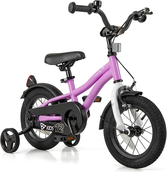 BABY JOY Kids Bike, 12 14 16 18 Inches Sporty Bicycle with Training Wheels, Adjustable Seat, Handbrake & Coaster Brake, Reflectors, Girls Boys Bike for 3-8 Years Old Children