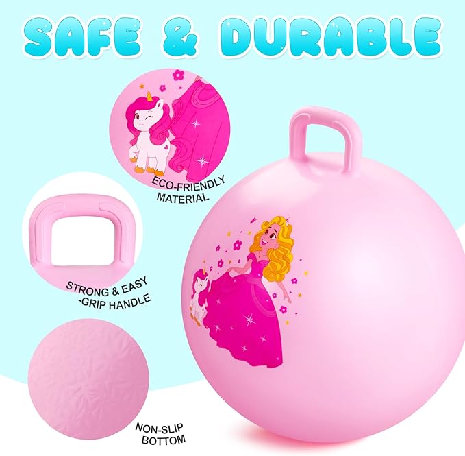 PlayZap Hopper Ball for Kids 3-8,18 Inch Pink Bouncy Ball with Handle, Inflatable Hippity Hop Bounce Hopping Jumping Toys Indoor Outdoor for Boys Girls Gifts