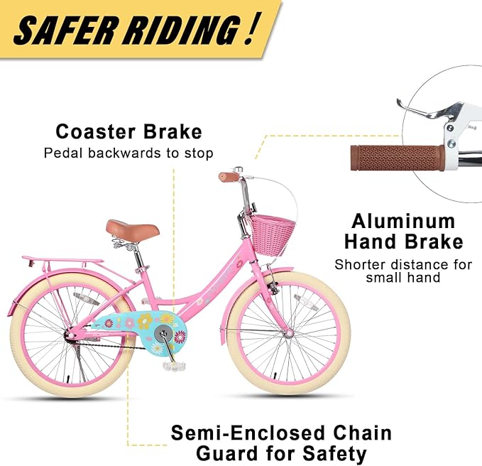 Glerc Maggie Girls Bike, 12-20 Inch Kids Bike for 2-13 Years Old Children, Princess Style Kids Bicycle with Doll-Seat & Basket & Training Wheels, Multiple Colors