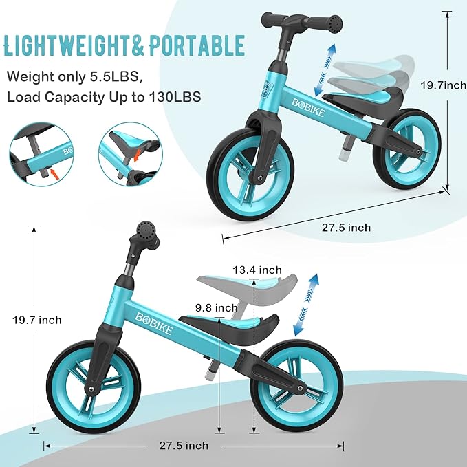Bobike Toddler Balance Bike Toys for 1 to 4 Year Old Girls Boys Adjustable Seat and Handlebar No-Pedal Training Bike Best Gifts for Kids