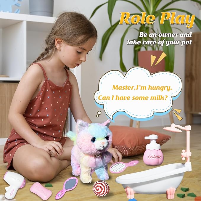 Interactive Electronic Plush Toy Walking and Barking Robot Cat Plush Cat Remote Control Kitten for Girls