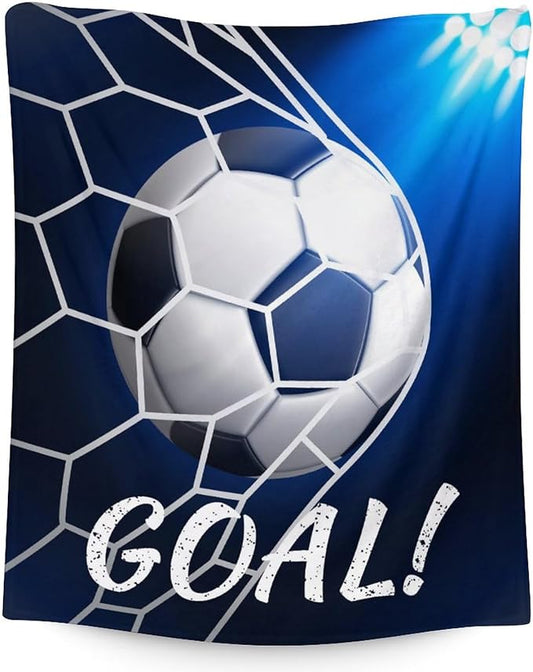 Soccer Gifts - 50x60 Inches Large Blanket for Boys Girls - Soft Fuzzy Cozy Throws Gift for Soccer Team - Blue Sports Throw Blanket for Couch, Living Room & Office