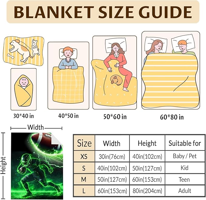 Kids Football Blanket, 40 x 30 Inches Throw for Children, Cool Gifts for Boys 3-5, Pets, Football Lovers, Cozy Comfy Soft Throws for Bed, Couch, Sofa, Chair