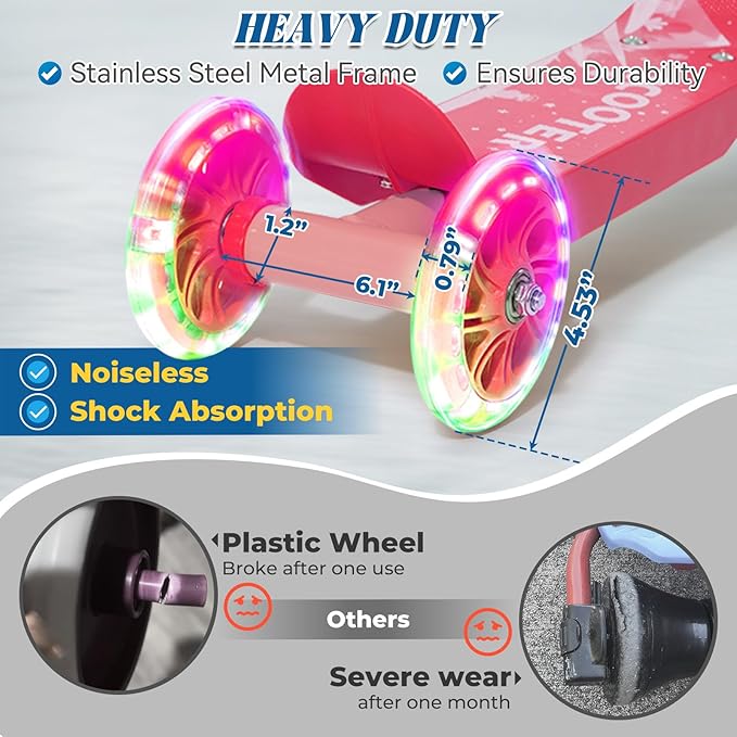 Kids Kick Scooter with Adjustable Height & LED Flash Wheels | 3 Growing Levels | Outdoor Fun for Boys & Girls